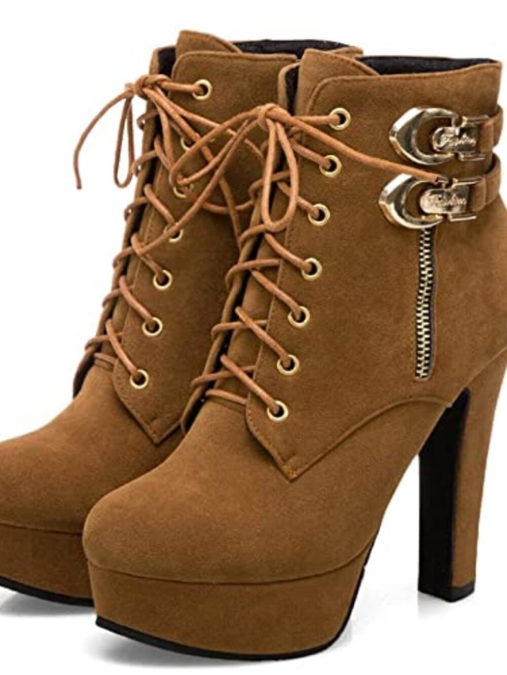 🆕 Womens Stiletto High Heels Boots Fashion Round Toe Zip High Heels - brown